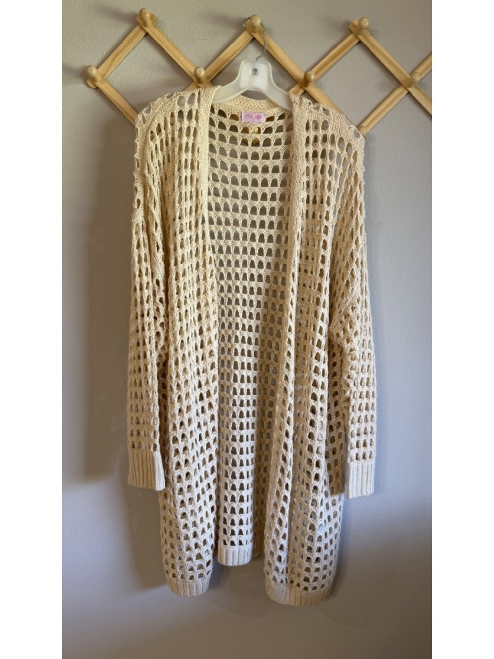 Pink Lily Let It Slide Summer Open Knit Cream Cardigan